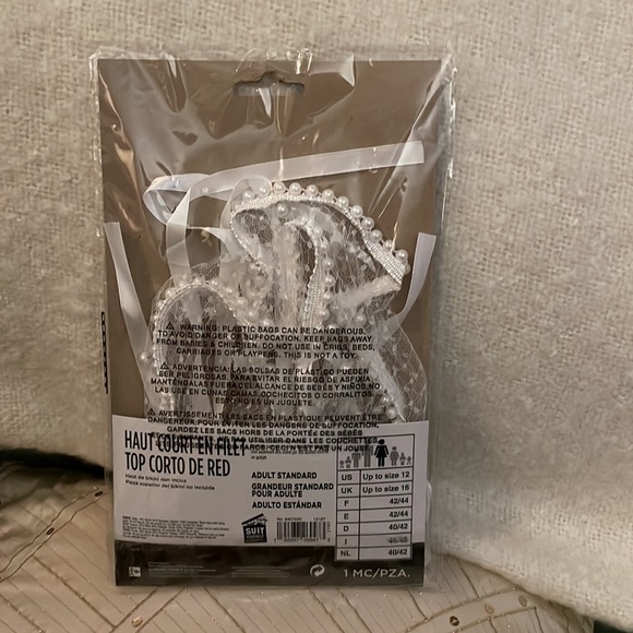 Suit Yourself Costume Co. White Mesh Lace&Pearl Crop Top.Fits up to size 12.NWT - Picture 2 of 5